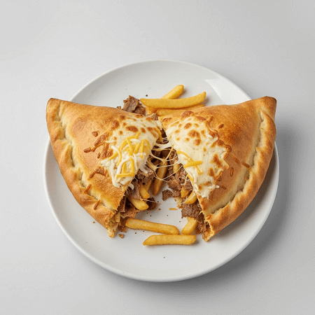 Chips, Cheese & Donner Calzone Pizza 